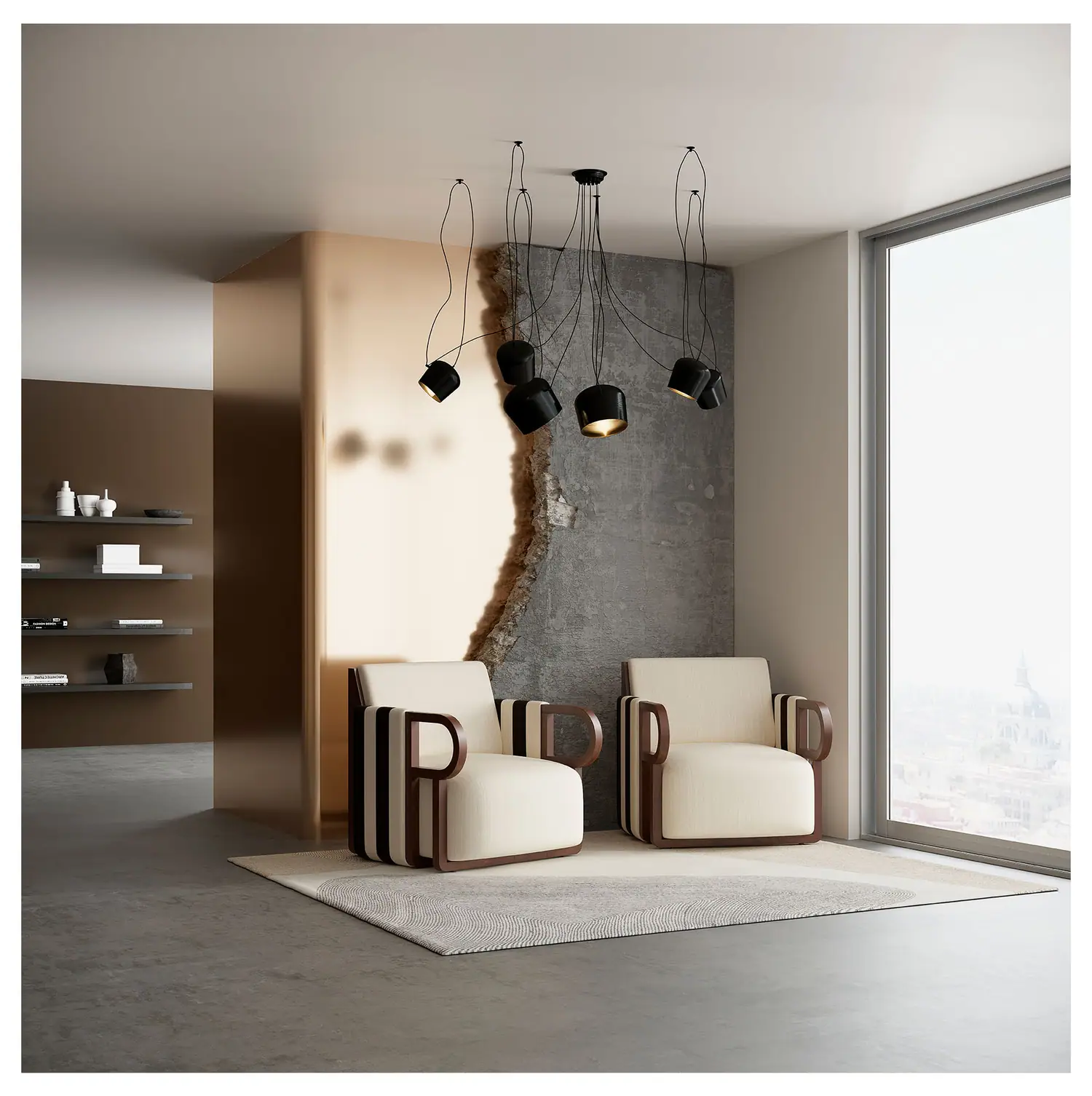 Lounge, layered lighting