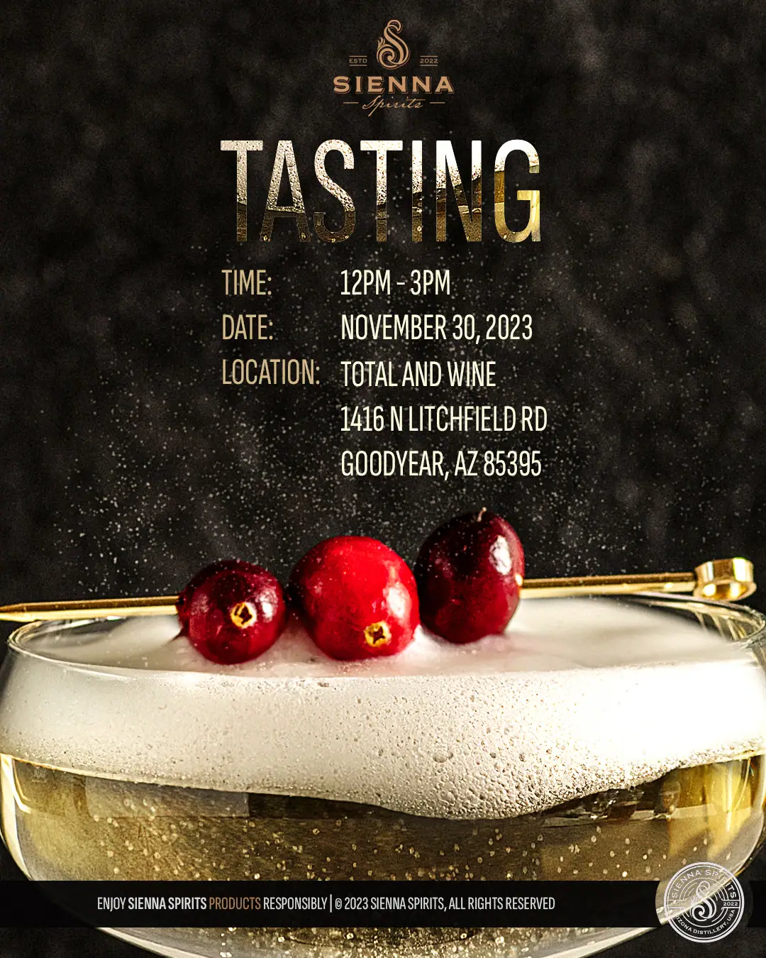 Tasting, gold on black